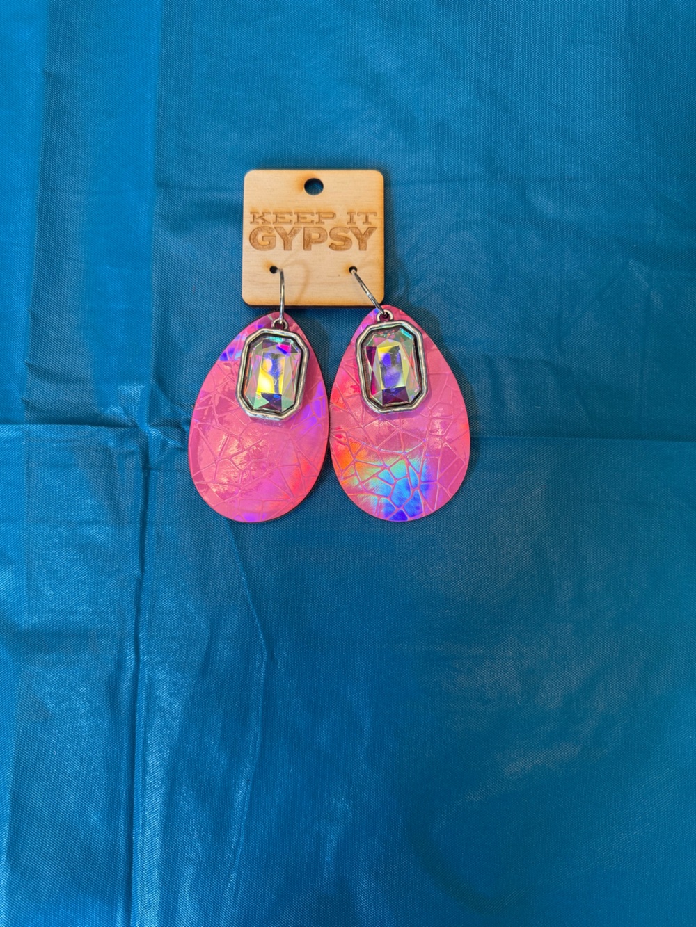 ' Iridescent Pink Teardrop Earrings